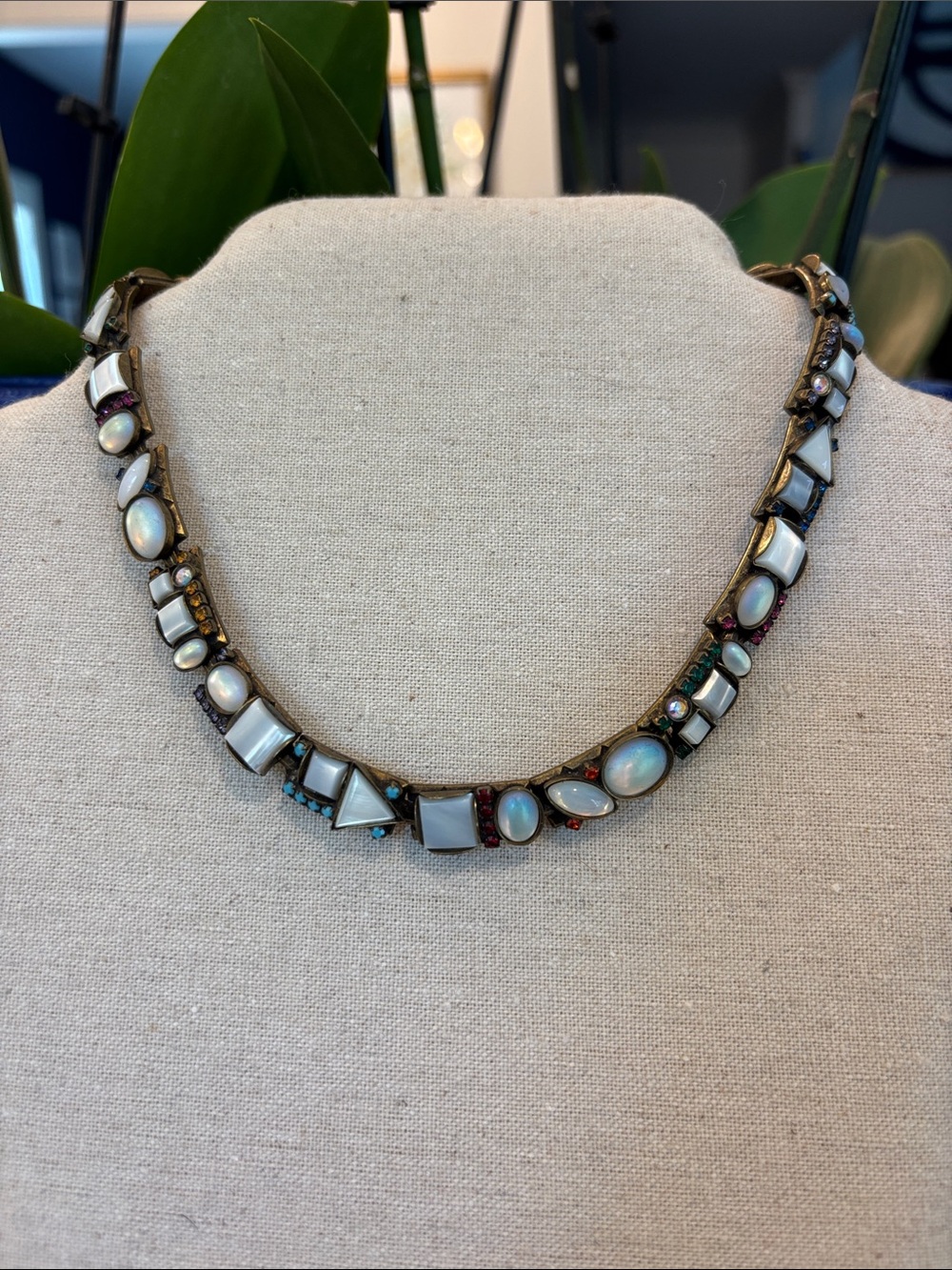 Sorrelli Opalescent White Stone Collar Necklace with Antique Metal Accents